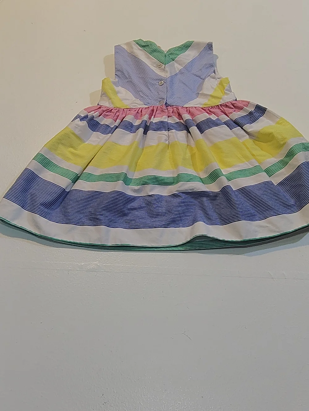 Girls' Multicolor Stripe Cotton Dress - White, Yellow, Blue